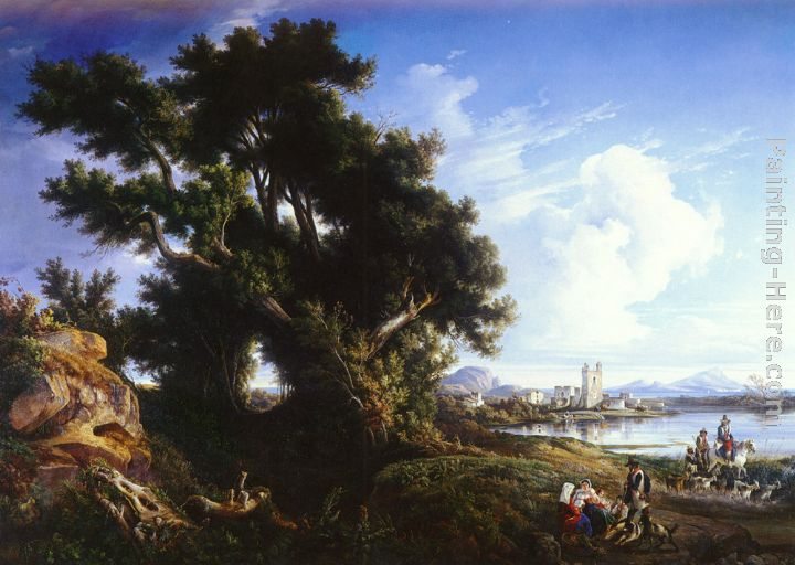 Consalvo Carelli Landscape Near Naples With The Isle Of Capri In The Distance
